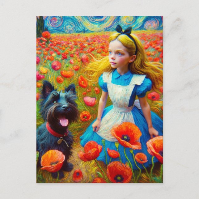 Alice in der Sternennacht mit Toto Dog Postkarte (Vorderseite)