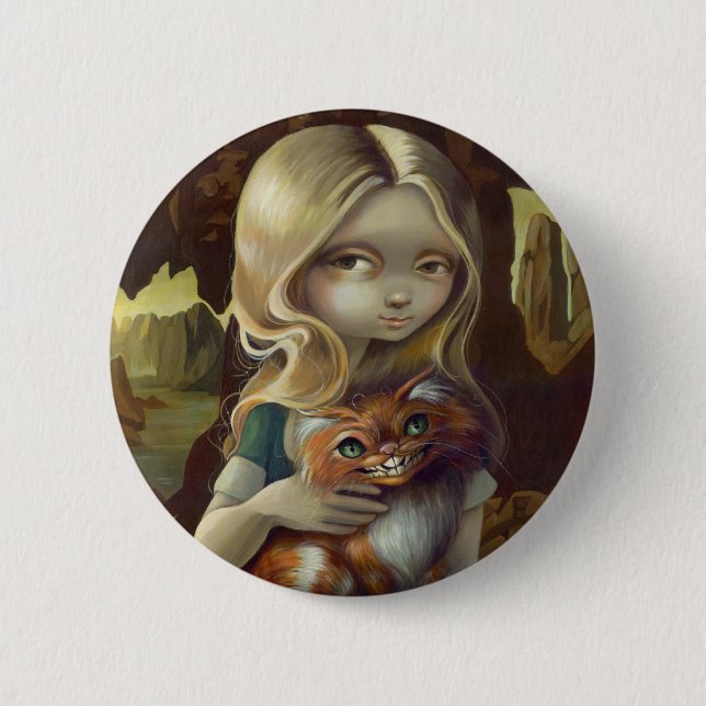 "Alice in einem Da Vinci-Porträt" Knopf Button (Vorderseite)