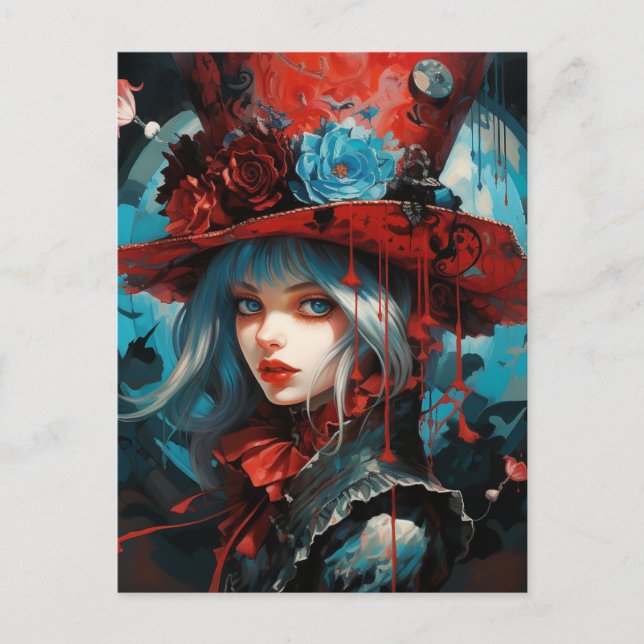 Alice in einem Red Top Hat Postkarte (Vorderseite)