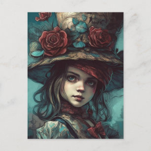Alice in einem Top Hut mit Blume Postkarte