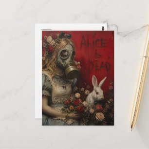 Alice in Gasmaske mit weißem Kaninchen Dark Fantas Postkarte