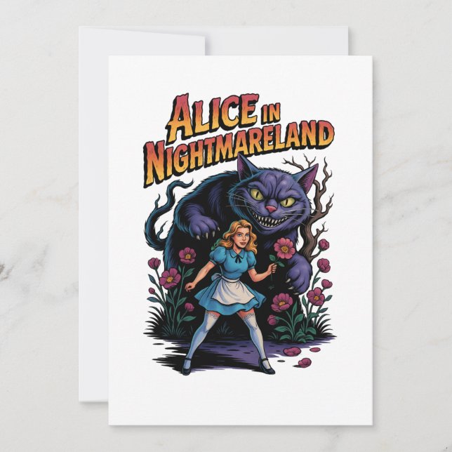 Alice in Nightmareland - Dunkler Cartoon Einladung (Vorderseite)