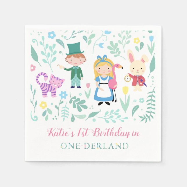 Alice in One-derland Birthday Party Serviette (Vorderseite)