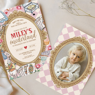 Alice in ONEDERLAND 1. Geburtstag Vintage-Teefoto Einladung