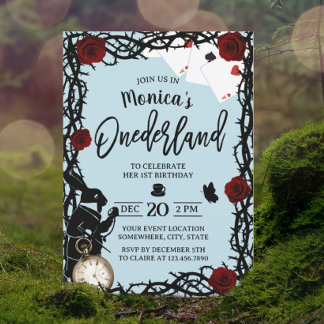 Alice in Onederland Blue Niedlich Girl 1. Geburtst Einladung