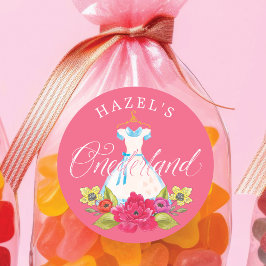 Alice in Onederland Florals & Blue Dress Birthday Runder Aufkleber