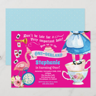 Alice in ONEderland Geburtstagstee Party heiß pink Einladung