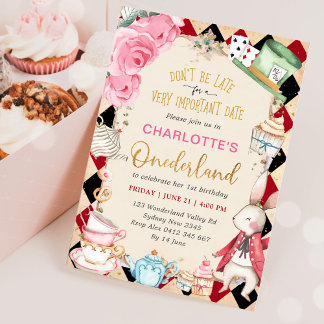 Alice in Onederland Mad Tea 1. Geburtstag Party Einladung