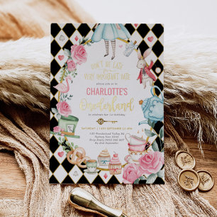 Alice in Onederland Mad Tea Party 1. Geburtstag Folieneinladung