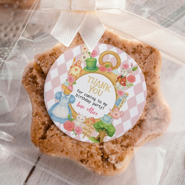 Alice in Onederland Pink Girl Birthday Tea Party Runder Aufkleber (Von Creator hochgeladen)