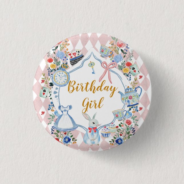 Alice in Onederland Whimsical Birthday Button (Vorderseite)