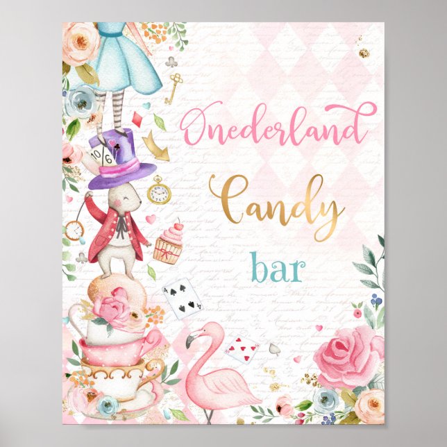 Alice in Onederland Wonderland Candy Bar Sign Poster (Vorne)