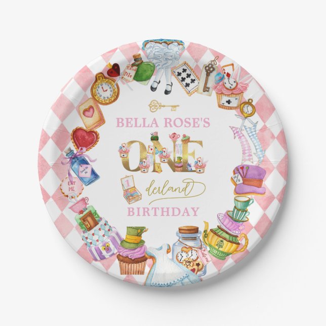 Alice in Wonderland 1st birthday Pink  Pappteller (Vorderseite)