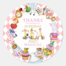 Alice in Wonderland 3rd birthday Thank You Sticker