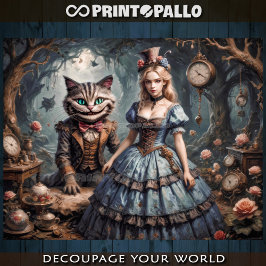 Alice in Wonderland and Cheshire Cat - Decoupage  Geschenkpapier Set
