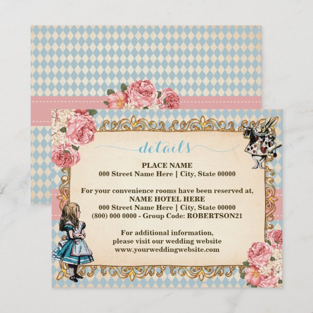 Alice in Wonderland  Bridal Shower Extra Details Begleitkarte (Vorne/Hinten)