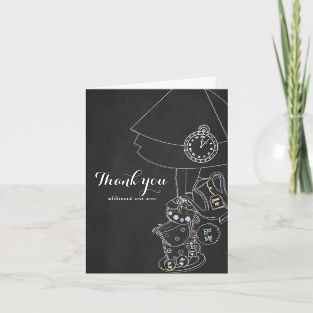 Alice in Wonderland Chalkboard Sketch Thank You Dankeskarte (Vorderseite)