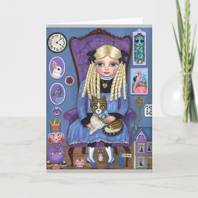 Alice in Wonderland & Dinah Cat Cute Fairy Tale Karte (Vorderseite)