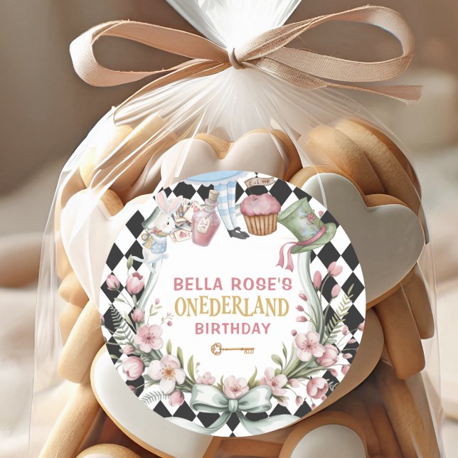 Alice in Wonderland Flower Frame  1st birthday Runder Aufkleber (Von Creator hochgeladen)