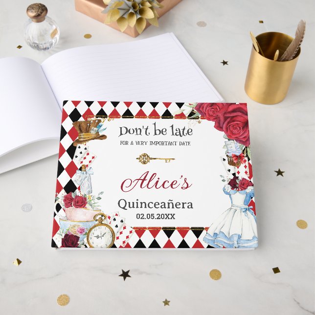 Alice in Wonderland Quinceanera Birthday Bridal  Gästebuch (Vorderseite Offen)