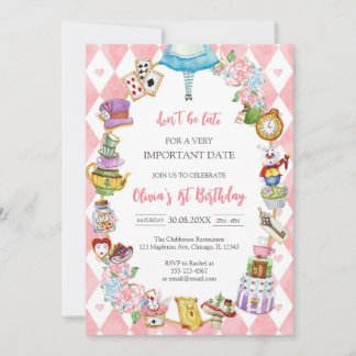 Alice in Wonderland Tea Party Birthday Invitation Einladung