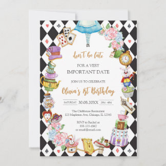 Alice in Wonderland Tea Party Birthday Invitation Einladung