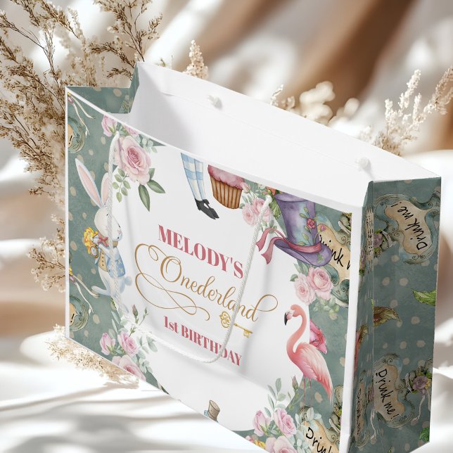 Alice in Wonderland Vintage 1st birthday Große Geschenktüte (Von Creator hochgeladen)