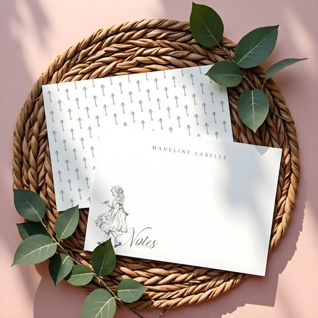 Alice Key Vintage Alice im Wunderland Name Mitteilungskarte (Alice Key Vintage Alice in Wonderland Name Note Card)