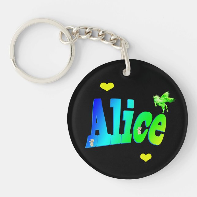 Alice, Logo für Mädchennamen mit Herz, Schlüsselanhänger (Vorderseite)