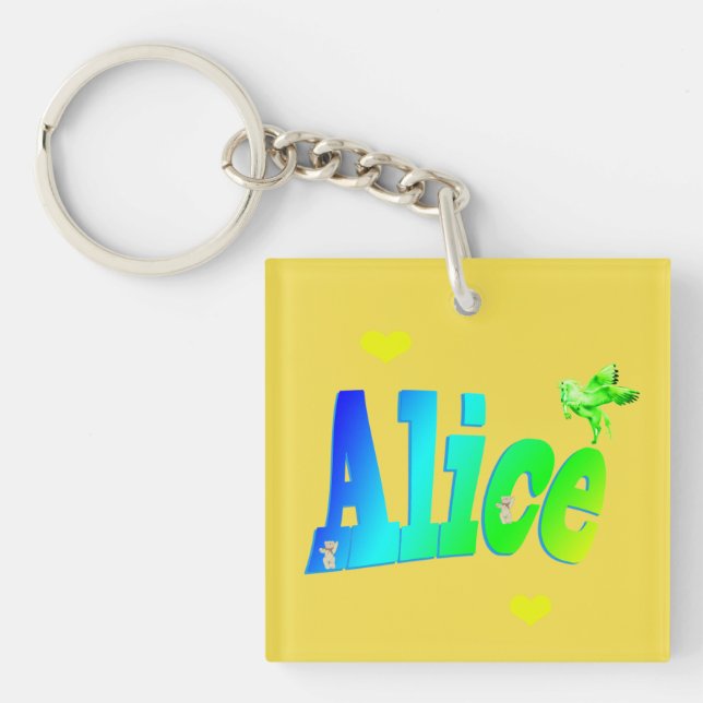 Alice, Logo für Mädchennamen mit Herz, Schlüsselanhänger (Vorderseite)