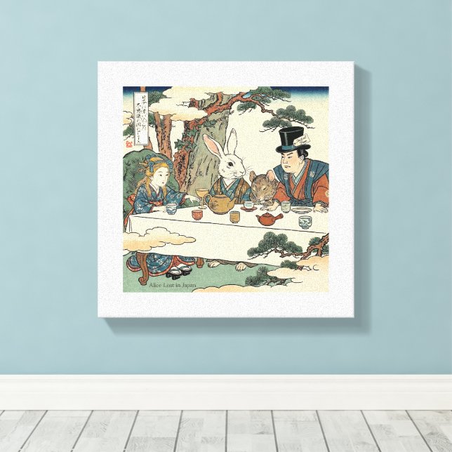 Alice Lost in Japan | Ukiyo-e Mad Tea Party Leinwanddruck (Insitu (Holzboden))