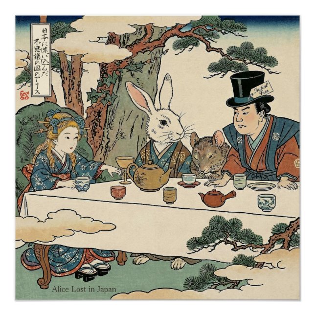 Alice Lost in Japan | Ukiyo-e Mad Tea Party Poster (Vorderseite)