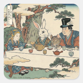 Alice Lost in Japan | Ukiyo-e Mad Tea Party Quadratischer Aufkleber