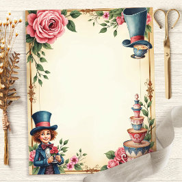 Alice Mad Hatter Tea Teacups Scrapbook Paper