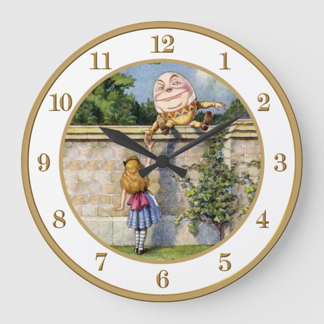 Alice Meets Humpty Dumpty in Wonderland. Große Wanduhr (Vorderseite)