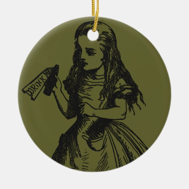 Alice mit "Getränk ich" Flasche Keramikornament (Vorne)