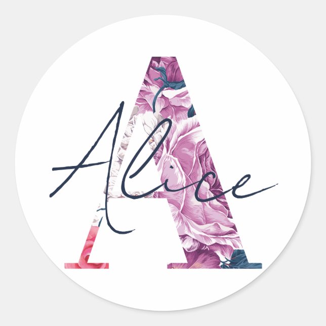 Alice Name Custom Sticker Girls Label Floral A (Vorderseite)
