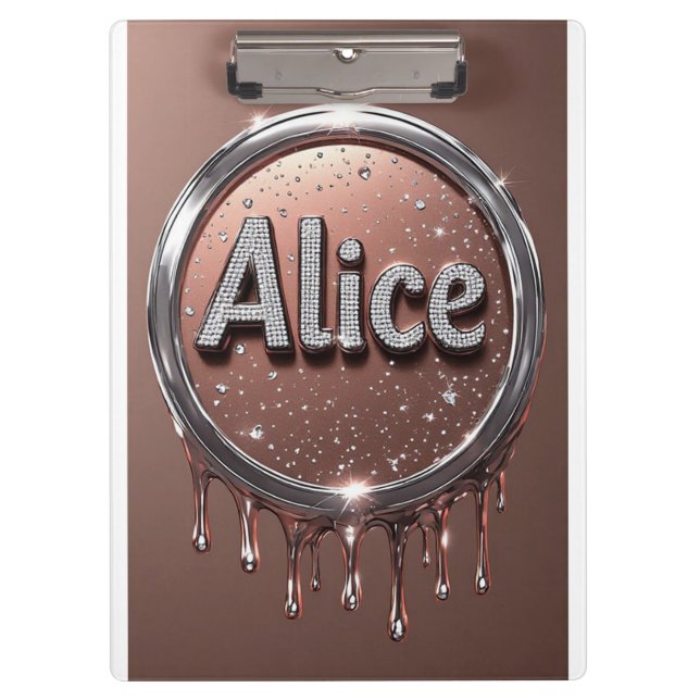 Alice Name Diamant-Logo-Abzeichen in funkelndem Sc Klemmbrett (Vorderseite)