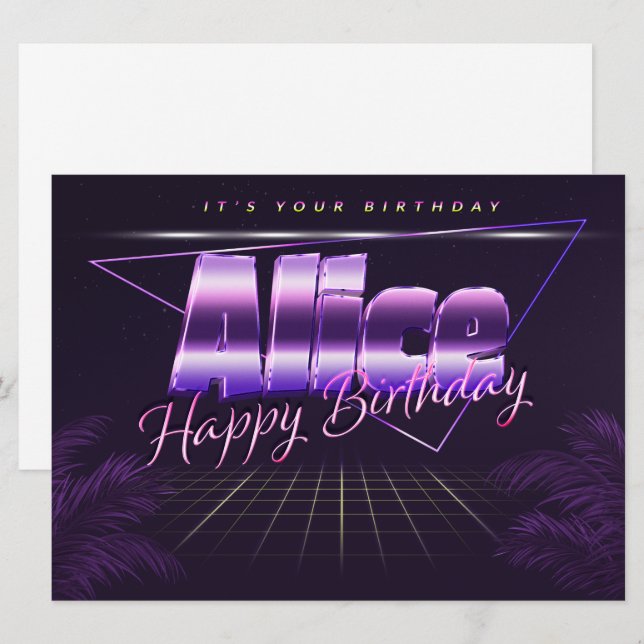Alice Name Vorname lila retro Karte Geburtstag (Vorne/Hinten)