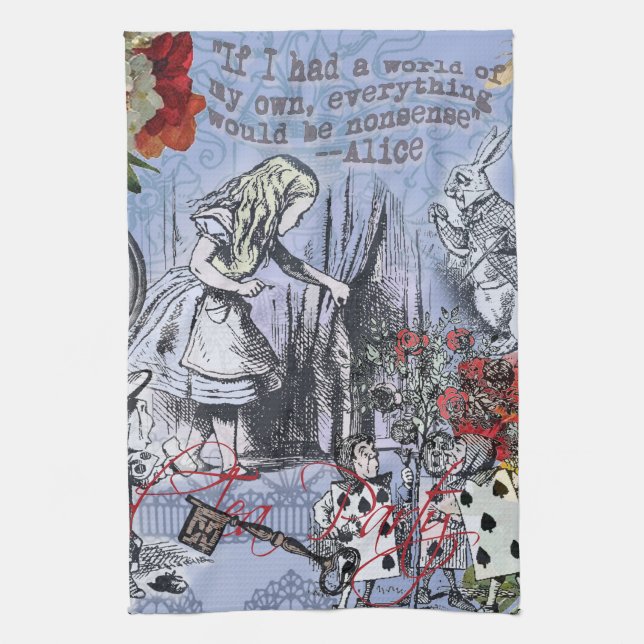 Alice Nonsense Vorhang Wunderland - Blau Geschirrtuch (Vertikal)