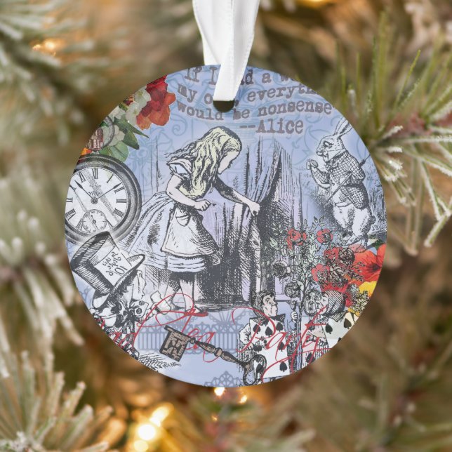 Alice Nonsense Vorhang Wunderland - Blau Ornament (Baum)