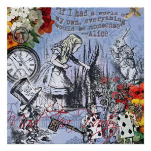 Alice Nonsense Vorhang Wunderland - Blau Poster