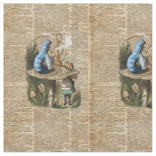Alice, Pilz und Jin, Vintage Wörterbuch-Kunst Stoff