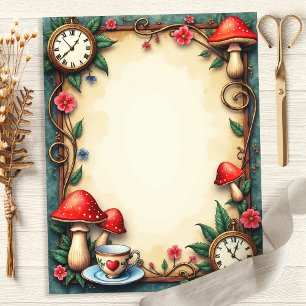 Alice Pilze Teetassen und Uhren Scrapbook Papier