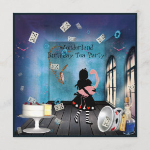 Alice & Pink Flamingo Wonderland Geburtstagsparty Einladung