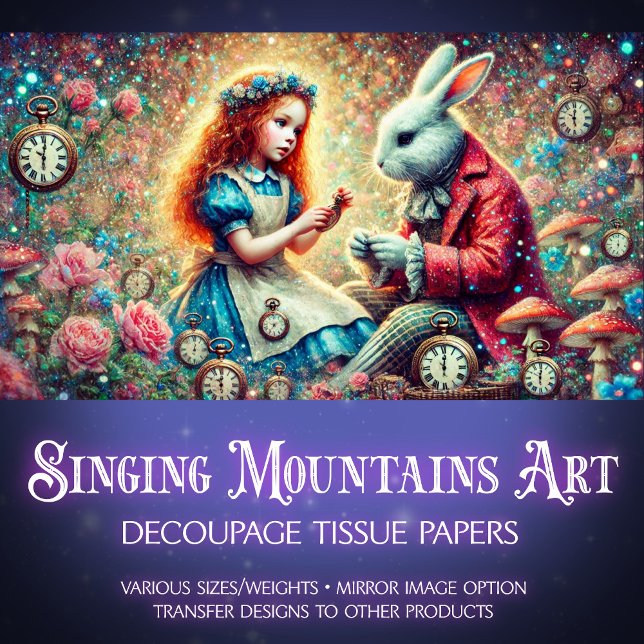 Alice Rabbit Floral Clock Fantasy Decoupage Seidenpapier (Von Creator hochgeladen)