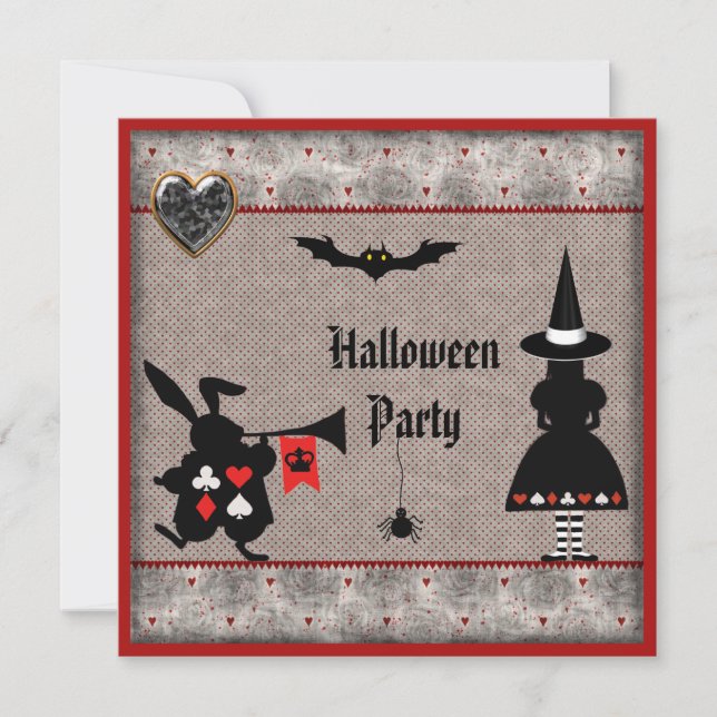 Alice & Rabbit Wonderland Halloween-Party Invites Einladung (Vorderseite)