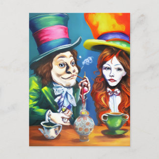 Alice raucht Cannabis mit dem Mad Hatter Postkarte