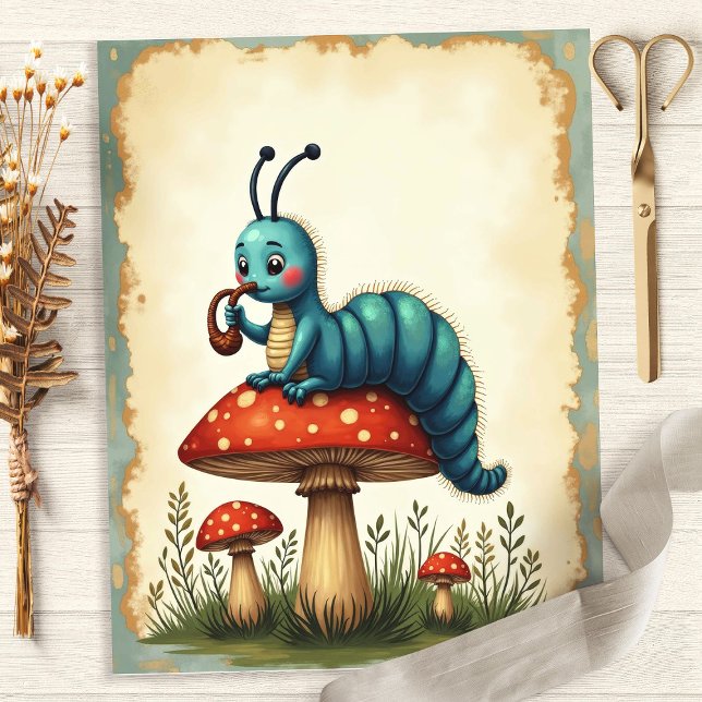 Alice-Raupe auf Mushroom-Scrapbook-Papier (Von Creator hochgeladen)