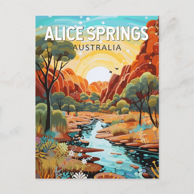 Alice Springs Australia Reisen Art Vintag Postkarte (Vorderseite)